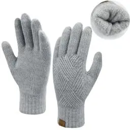 Produktbild: Damen Winter Warm Touchscreen Handschuhe Thermo Gestrickte Winterhandschuhe Doppellagige Strickhandschuhe mit Fleece Gefütterte Frauen Geschenk, Hellgrau
