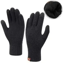 Produktbild: Damen Winter Warm Touchscreen Handschuhe Thermo Gestrickte Winterhandschuhe Doppellagige Strickhandschuhe mit Fleece Gefütterte Frauen Geschenk, Schwarz