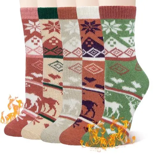 Produktbild: Damen Winter Wollsocken 5 Paar, Warme Thermosocken und Dicke Stricksocken Wolle Socken Wandersocken für Casual Outdoor EU36-41