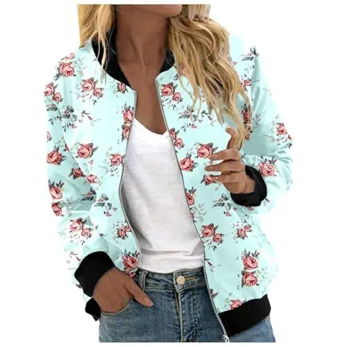 Produktbild: Schößchen-Tops Damen Langärmlige Tops Damen De Weiße Bluse Damen Top Up Blumendruck Mantel Oberbekleidung Leichte Langarm Workout Laufjacke (Mint Green, XXL)