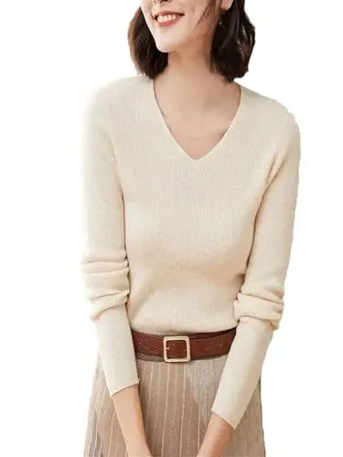 Produktbild: Damen Winterpullover Mit V-Ausschnitt, Schmaler Wollpullover, Kaschmir-Strickwaren