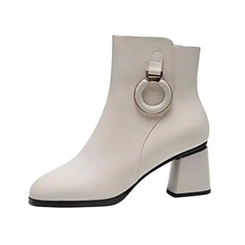 Produktbild: Damen Winterschuhe GefüTtert Gothic Stiefel Damen Wintermode-Stiefel, seitlicher Reißverschluss, quadratischer, kurzer Stiefel aus Gummi Fellstiefel Damen Outdoor Stiefel Wasserdicht (White, 36)