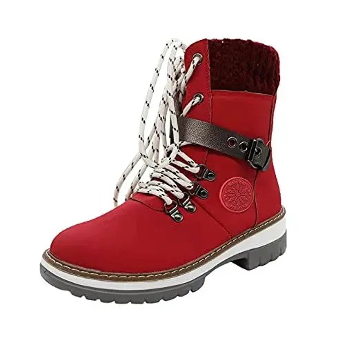 Produktbild: Damen Winterschuhe High Heels Hohe Stiefel Stiefeletten für Damen, Schneestiefel, strapazierfähig, im Freien, warm halten, Winter, Reißverschluss, Kurze Damen Stiefeletten Modische Warm (Red, 37)