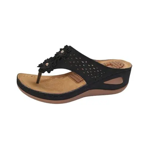 Produktbild: Damen Zehentrenner, Herren Pantoletten Hausschuhe Sportliche Kork-Fußbett Schlappen Mit Verstellbarer Rieme Sandalen für den Sommer (Black, 41)