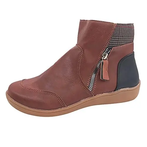 Produktbild: Schuhe Damen Sneaker Gefüttert Damen Plus Zip Up Round Short Splicing Damenstiefel Schuhe Damen Farbe (Brown, 41)