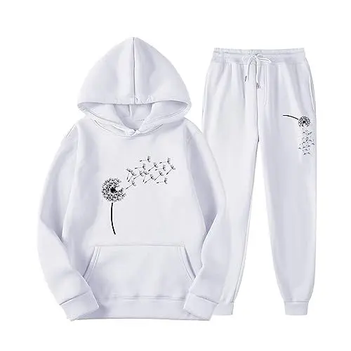 Produktbild: Damen 𝐀ngebote 𝐆üNstig 2-teiliges Sweatsuit-Set für Herren und Damen, übergroß, langärmelig, Kapuzenpullover, Sweatshirt, Trainingsanzug, Jogger, Jogginghose Leinen Top Damen 𝐒ommer (White, XXXL)