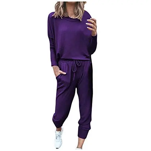 Produktbild: Damen 𝐀ngebote 𝐆üNstig Zweiteilige, Feste, lässige Top-Hose für Damen mit Langen Ärmeln, Sportanzug Viskose-Hose FüR Damen (Purple, M)
