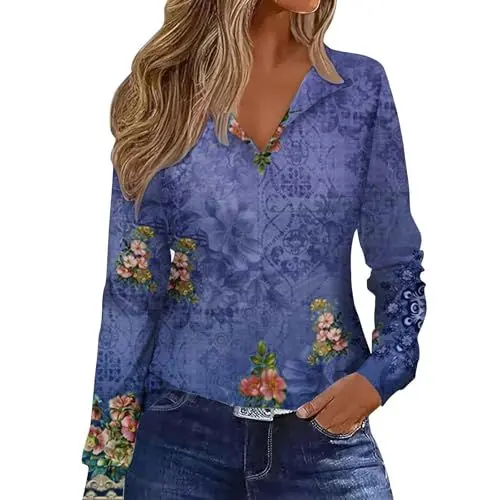 Produktbild: Damen und Winter Rundhals Langarm Lose Knöpfe T-Shirts Weibliche und Winter Bequeme Pendlermode Langarm Lady T-Shirt Langarmshirts Für Damen (Purple-g, L)
