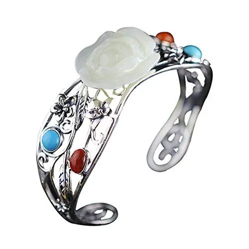 Produktbild: Damen-Armband aus 925er-Sterlingsilber mit weißer Jade