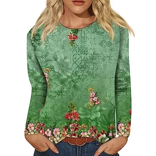 Produktbild: Damenblusen Top Damen Lang Sportbekleidung für Damen Blusen V Ausschnitt Damen Langarmshirts für Damen Gestreifte Lange Ärmel Crop Tshirt Damen Wickelbluse Tweed Blazer Damen Grün 2XL