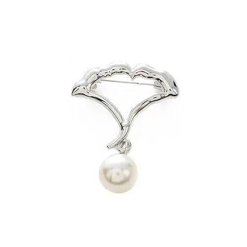 Produktbild: Damen-Brosche aus Metall mit Perlen, modisches Accessoire, für Schals, Clipper (Silver Fan)