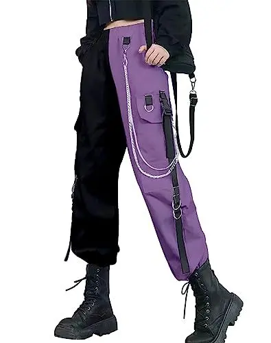 Produktbild: XKBHYD Damen Schwarz und Weiß Multi-Pocket Cargo Pants Jogginghose Straight Leg Pants Halloween Pants, 4 Lila Hosen, 4X-Groß