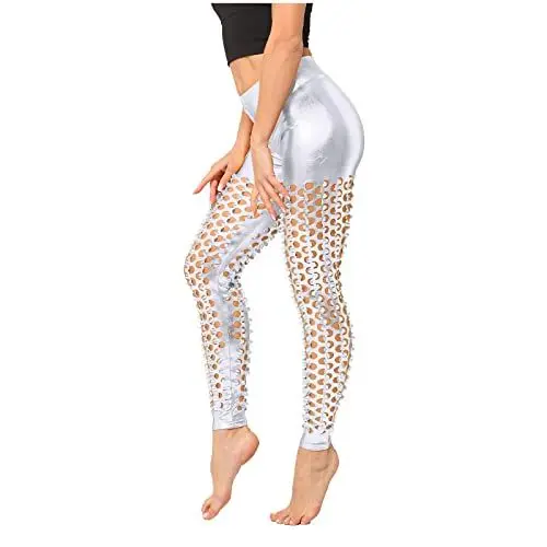 Produktbild: Damenhosen KurzgrößEn Stretch Elegant Bluse Schlanke Pailletten-Glitzer für Urlaubsoutfits Lässige Yoga-Leggings Bein Damen Hosen Leggings Pailletten Hose Oben Eng Unten Weit Damen (Silver, One Size)