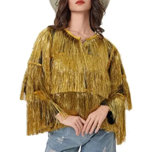 Produktbild: Damen-Jacken Fransen Glitzer Mantel Frauen Pailletten Langarm Offene Vorne Jacken Quasten Blazer Clubwear Fransenjacke Kurz Hiphop Übergangsjacke Freizeit Jacke Frühling Winter Herbstjacke