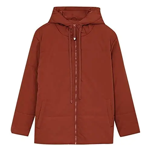 Produktbild: Damenjacken FüR Den üBergang Wildlederjacke Damen Damen Freizeitjacke Mantel Voller Reißverschluss Kapuzenjacke Warmer weicher Kordelzug Herbstjacke Damen Trachtenjacken & -Strickjacken (Orange, S)