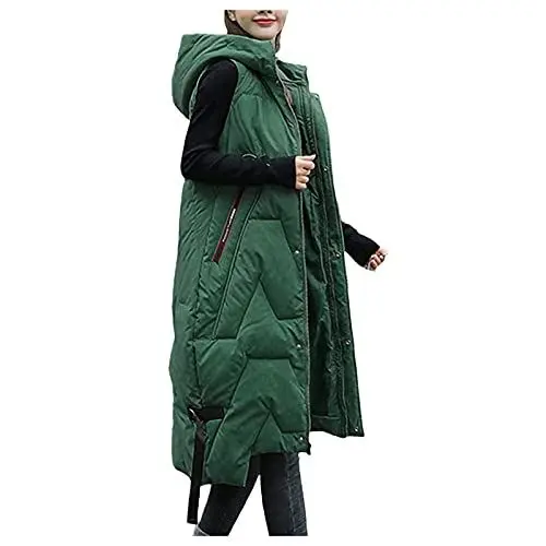 Produktbild: Damenjacken FüR Den üBergang Wildlederjacke Damen Einfarbige ärmellose Outwear für Damen mit Reißverschluss und Kapuze, langer Mantel, unregelmäßig, Herbstjacke Damen Trachtenjacken & (Green, XL)