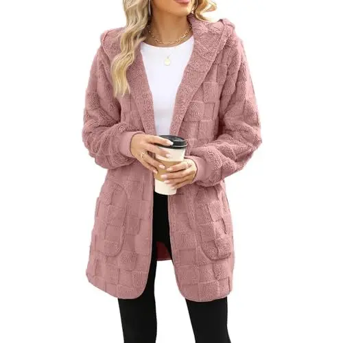 Produktbild: Damenjacken Winter Große Größen Fleecejacken für Damen Wollmantel Damen Kariert Damen Mantel mit Fell Jacke Damen Elegant Grauer Mantel Damen Winter Damen Mantel Winter Sweat