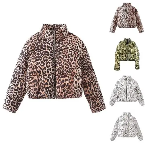 Produktbild: damen-jacken Winterjacke Kurz Leoparden Wintermantel Warm Gefüttert Daunenjacke Grosse Grössen Steppjacke mit Kapuze Elegant Puffer Jacke Outdoor Parka Mantel winterparka damen