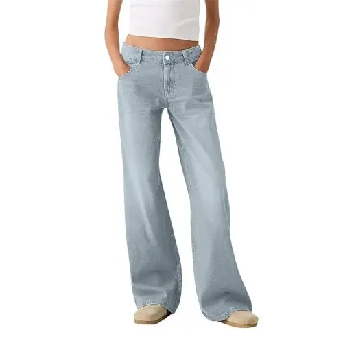 Produktbild: Damen-Jeans, weites Bein, Stretch-Denim-Jeans, gerade Hose, Knöchel-Jeans, entspannte Passform, Jeanshose Damen Elegant Stretch Skinny Schlaghose Bootcut Flared Hose Casual Hohe Taille Jeans