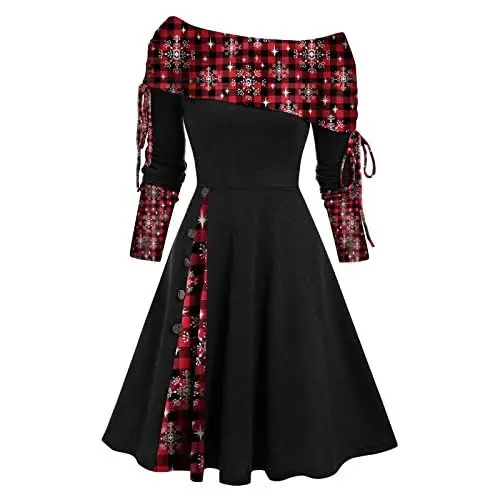 Produktbild: AZISEN Kleidung Für Weihnachtsfeier Kleider Mit Weihnachtsmotiven Weihnachtskleod Weihnachtskleider Damen Weihnachtskleid Damen Vor Weihnachten Weihnachtsmann Kostüm Frau Weihnachtskleid Größe
