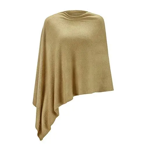 Produktbild: Damen-Poncho, leicht, einfarbig, Pullover-Schal, Strick-Cape, elegant, Damen-Oberteil, camel, One size