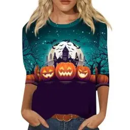 Produktbild: Damens Halloween T Shirt Halloween Strumpfhose Damen Pullover Halloween Damen Scary Movie Kostüm Halloween-Kostüm Kostüm Scream Kostüm Halloween Frau Kostüme für Erwachsene Grün 3XL