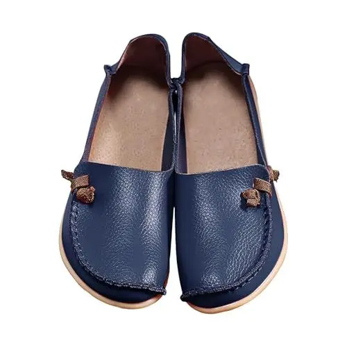 Produktbild: Damen-Schuhe aus echtem Rindsleder, Mutterschuhe, Damenschuhe, elastische Mädchen-Top-Freizeitschuhe Schuhe Damen Sandalen Mit Absatz (Dark Blue, 44)