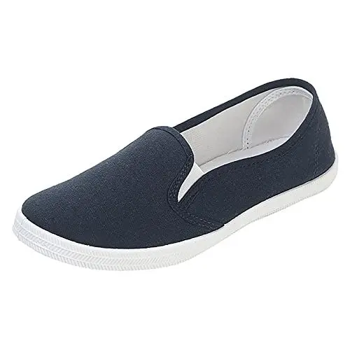 Produktbild: Damen-Schuhe zum Reinschlüpfen, flache Loafer, niedrige Tops, legere Wanderschuhe, Teenager, Mädchen, Schule, Canvas, bequeme Mokassins, Stillschuhe, dunkelblau, 39.5 EU