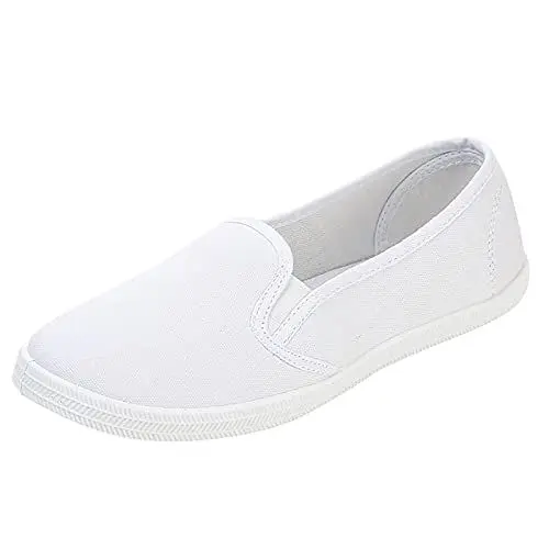 Produktbild: Damen-Schuhe zum Reinschlüpfen, flache Loafer, niedrige Tops, legere Wanderschuhe, Teenager, Mädchen, Schule, Canvas, bequeme Mokassins, Stillschuhe, weiß, 38 EU