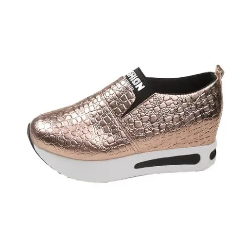 Produktbild: MMOOVV Damen Sportschuhe, Damen-Lederschuhe, glänzende Schuhe, atmungsaktive und bequeme Freizeitschuhe Schuhe Damen (Gold, 38)