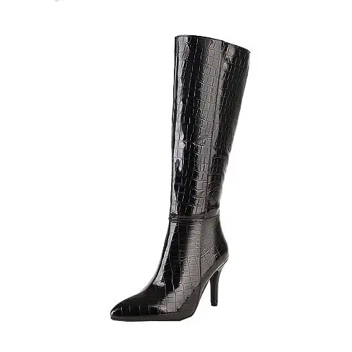 Produktbild: Damen-Stiefel Mit Spitzer Zehenpartie Und Hohem Absatz, Modische Kniehohe Stiefel Einfarbig Damen-Stiefel Mit Hohem Absatz