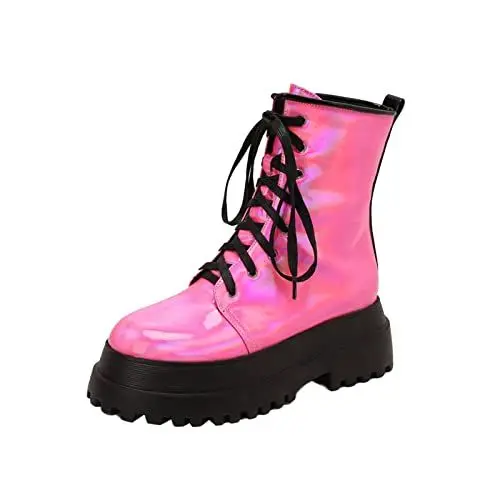 Produktbild: Damenstiefel Bequemer Women Fashion Combat Boots Punk Stil Modetrend Außenhandel große Bequeme runde Zehe quadratische Ferse Dicke Ferse Damen Damen Winterstiefel Wasserdicht Warm gefütterte (A 40)