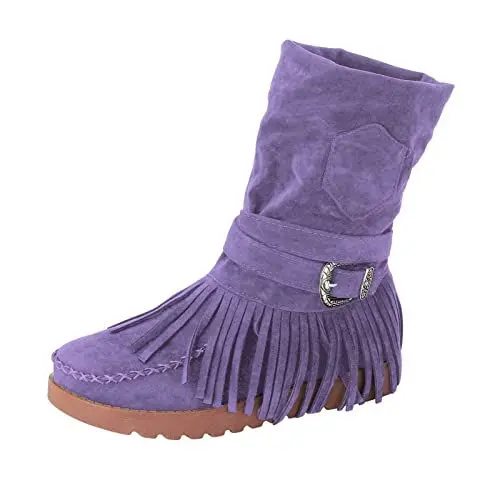 Produktbild: Damenstiefel Stiefel Flach Rutschfeste Laufsohle Stiefeletten mit Reißverschluss Combat Boots Winter Warm Wasserdicht Mittelhoher Stiefel Wasserdicht Damenschuhe Elegant und Bequem (Purple, 42)
