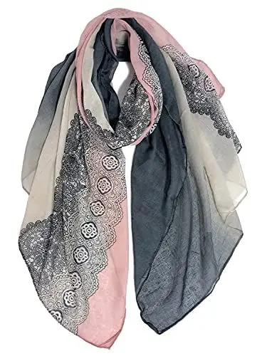Produktbild: DAMILY Damen Schals & Tücher Schöner Weicher Halstuch und Musselin Tuch für Frauen mit Spitzenmuster Langer Baumwolle Festliche Stola Große Tuch Dunkelgrau Rosa