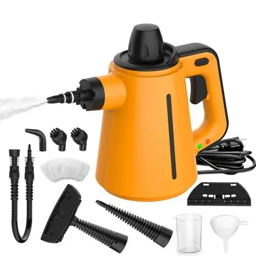Produktbild: Dampfreiniger, 1050W 10 Zubehör 380ML Tragbarer Mehrzweck Dampfreiniger für alles Hochtemperatur 3.5bar Hochdruck Chemikalienfrei, Boden Dampfreiniger Handgerät Polstermöbel Auto Bad Fenster Fliesen