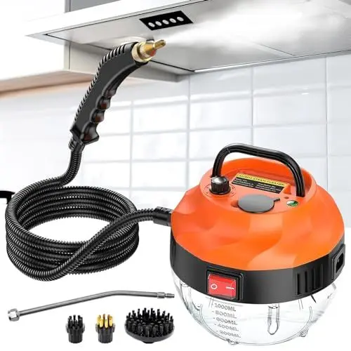 Produktbild: Dampfreiniger 2500W, Dampfreiniger Handgerät mit 6 Geschwindigkeiten Einstellbar und 3 Arten von Bürstenköpfen, 1000ML Großem Wassertank, Dampfreiniger für Alles Küchenmöbel Boden Badezimmer (Medium)