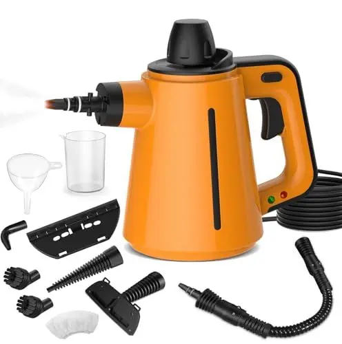 Produktbild: Tragbarer Dampfreiniger Handgerät, 1050W Dampfreiniger für Alles mit 10 Zubehörteilen Dampfdruck 3.5Bar Aufheizzeit 3Min Tank 380ML Dampfente Handdampfreiniger, Steam Cleaner Sofa Boden Polstermöbel
