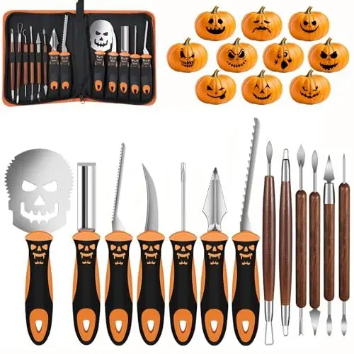 Produktbild: DanDun Kürbis schnitz set 13 Stück, Hochleistungs-Carving-Werkzeug aus Edelstahl für Halloween mit Tragetasche, Einfaches Schnitzen von Halloween Kürbis Dekorationen