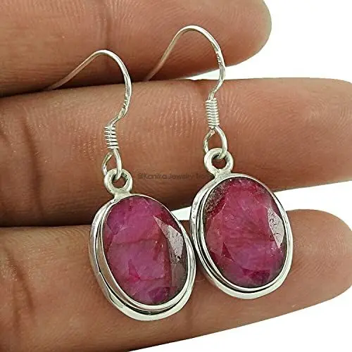 Produktbild: Dangly 925 Sterling Silber Rubin Ohrringe mit Haken für Damen