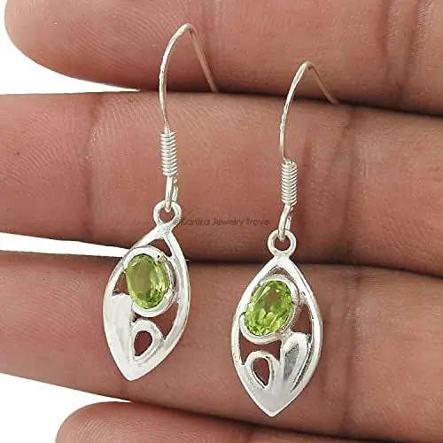 Produktbild: Dangly Drop 925 Sterling Silber Peridot Dangle Hook Ohrringe für Frauen