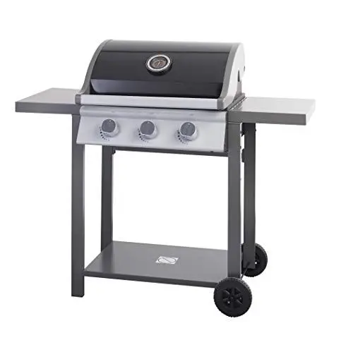 Produktbild: Dangrill Frigg 300 OS Gasgrill (3 leistungsstarke Edelstahlbrenner 3,3kW / Stück, Kochbereich: 60x 41,5 cm, 3-facher Brennerschutz in Aluminium, 2 Seitenablagen) Schwarz