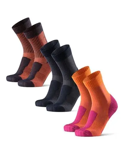 Produktbild: DANISH ENDURANCE Leichte Merino Wolle Wandersocken, Sommer Wollsocken, Unisex, für Herren & Damen, 3 Paar, 1 Marineblau/Orange, 1 Fuchsia/Orange, 1 Marineblau, 43-47