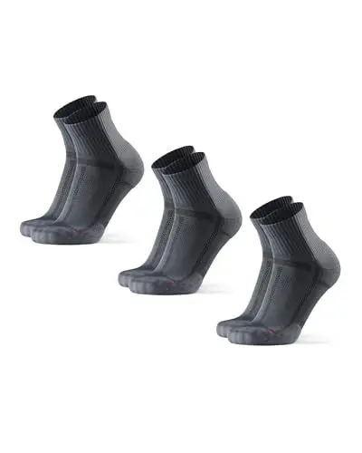 Produktbild: DANISH ENDURANCE Quarter Laufsocken, 3 Paar Knöchelhohe Sportsocken, Leichte Kompression, Atmungsaktiv & Gepolstert, Schweißableitend, Unisex, für Damen & Herren, Grau/Schwarz, 39-42