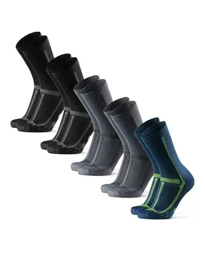 Produktbild: DANISH ENDURANCE Crew Laufsocken (3|5 Paar), Halbhohe Sportsocken, Kompression, Unisex, für Damen & Herren, Mehrfarbig (2x Schwarz/Grau, 2x Grau/Schwarz, 1x Blau/Gelb), 43-47