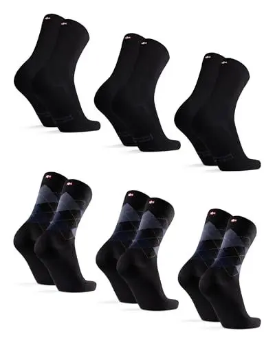 Produktbild: DANISH ENDURANCE 6 Paar Bambus Business Socken, Bunte Sommersocken, Superweich & Atmungsaktiv, Anti-Blasen, Unisex für Herren & Damen, Mehrfarbig (3x Schwarz, 3x Argyle Blau), 43-47