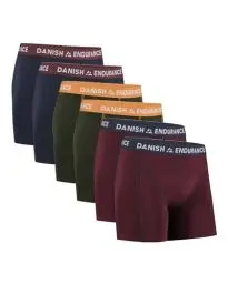 Produktbild: DANISH ENDURANCE 6er Pack Boxershorts Herren, Weiche Baumwolle, Unterhosen Männer mit Stretch, Bequem & Ohne Zettel Mehrfarbig (2X Marineblau/Bordeaux, 2X Grün/Orange, 2X Bordeaux/Marineblau) XXL