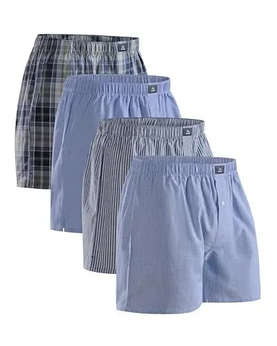 Produktbild: DANISH ENDURANCE American Boxershorts (4er|6er Pack), 100% Bio-Baumwolle, für Herren & Jungen, Blau/Streifen Mix 4er Pack, M