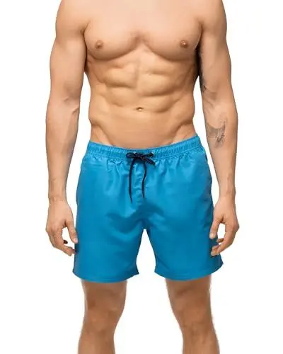 Produktbild: DANISH ENDURANCE Badehose Herren Kurz, Badeshorts mit Taschen, Sporthose, Schnelltrocknend & Atmungsaktiv, Blau, L