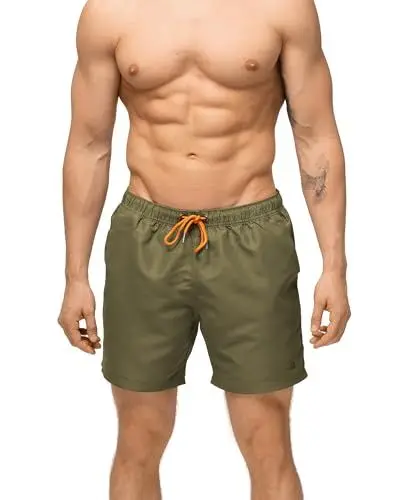 Produktbild: DANISH ENDURANCE Badehose Herren Kurz, Badeshorts mit Taschen, Sporthose, Schnelltrocknend & Atmungsaktiv, Olivgrün, XL