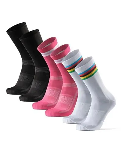 Produktbild: DANISH ENDURANCE Fahrrad Socken, Rennrad Socken, Gepolstert, Unisex, für Herren & Damen, 3 oder 5 Paar, Mehrfarbig (1x Schwarz, 1x Pink, 1x Weiß), 39-42